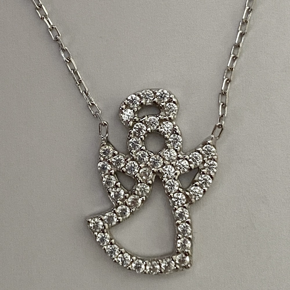 😇Angel necklace 925 silver clear cz stones wings